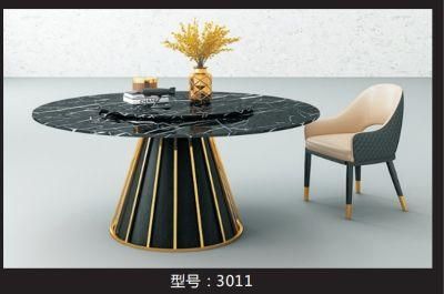 Modern Dining Room Furniture Set Dinner Leather Chair and Marble Round Table