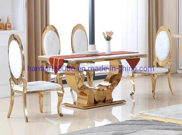 Romantic Rose Gold Wedding Hall Stainless Steel Dining Table and Chair Sets