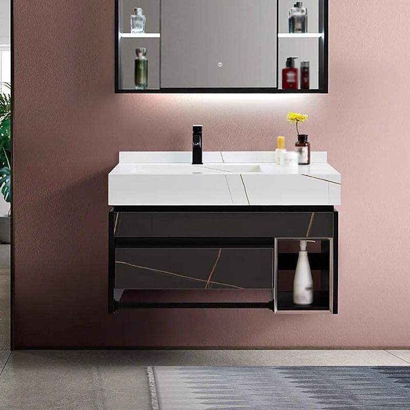 China Factory Wholesale Floating Bathroom Vanity with Single Integral Sink and One Drawer in Apricot