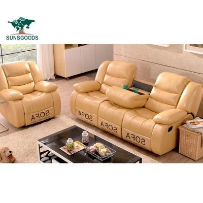 American Style Living Room Furniture Genuine Recliner Wood Leather Modern Sofa