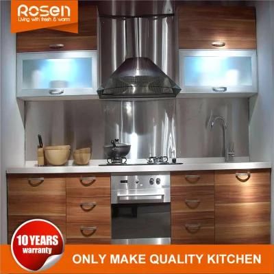 Artificial Teak Wood Veneer European Style Kitchen Cabinets Furniture