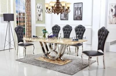 D19A Luxury Stainless Steel Rectangle Dining Table with Double Layer Marble