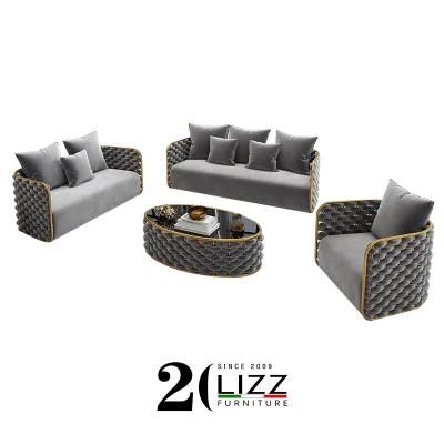 Modern Dubai Sofa Furniture Home Golden Metal Frame Leisure Fabric Sofa