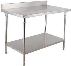 2 Layer Stainless Round Tube Shelf Reinforced Robust Construction Backsplash Work Bench with Height Adjustable Leg