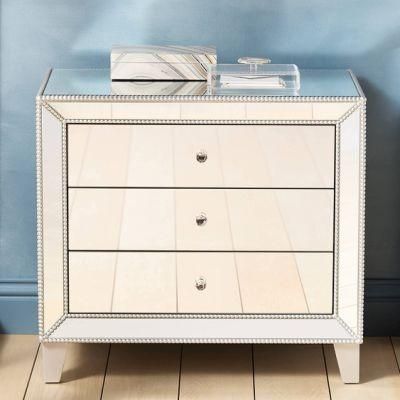 3 Drawers Corner Nightstand Sliver Mirrored Side Table for Bedroom