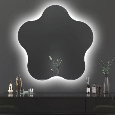 Modern Bathroom LED Flower-Shaped Light Wall Hanging Silver White Round Adjustable Bathroom Mirror