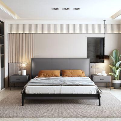 Modern Bedroom Furniture Steel Wooden Frame King Leather Home Bed