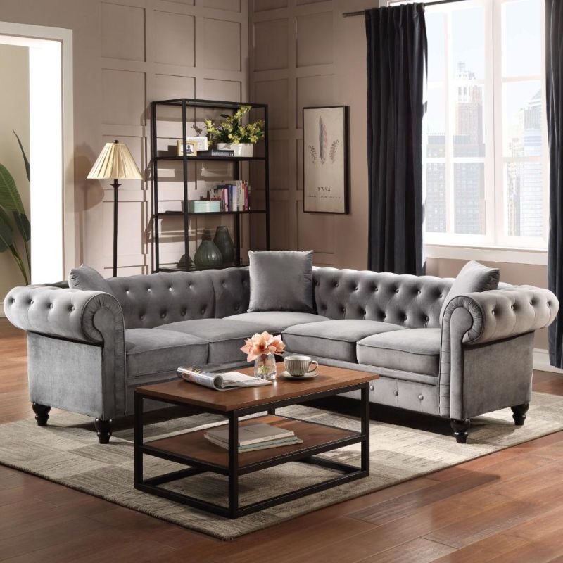 Modern Style Home Fabric Sofa Furniture with Square Stools and Chaise Lounge Down Leisure Sofa Set for Living Room