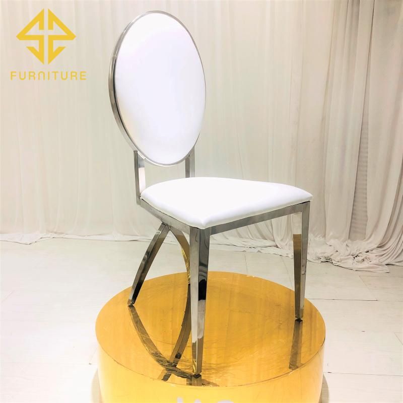 X Leg Round Back Silver Stainless Steel Dining Chair Hotel Furniture Wedding Events Chairs