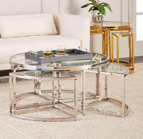 Wholesale Dubai Hotel Golden Stainless Steel Furniture Nesting Side End Table Combination