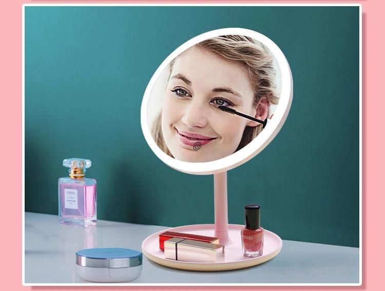 High-End LED Round Desk Makeup Cosmetic Beauty Mirror with Detachable Base Organizer