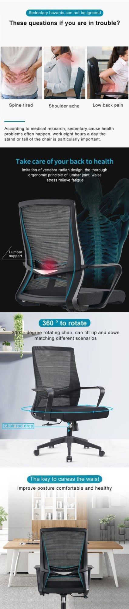 in Stock Modern Student Home Folding Black Middle Office Workstation Chair
