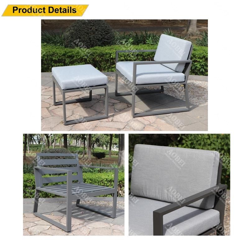 Modern Outdoor Garden Patio Hotel Beach Resort Leisure Aluminum Armchair Balcony Chair Furniture with Ottoman