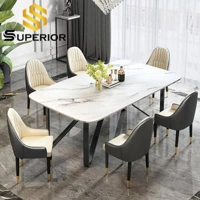 Italian Dining Room Furniture Marble Black Iron Leg Restaurant Table