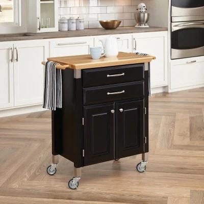 American Home Styles High Quality UV Painting 2-Drawer Rolling Kitchen Cart with Rubber Wood Top