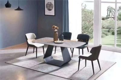 Black White Table Luxury Modern U Shape Coffee Table Dining Table with Black Metal Base