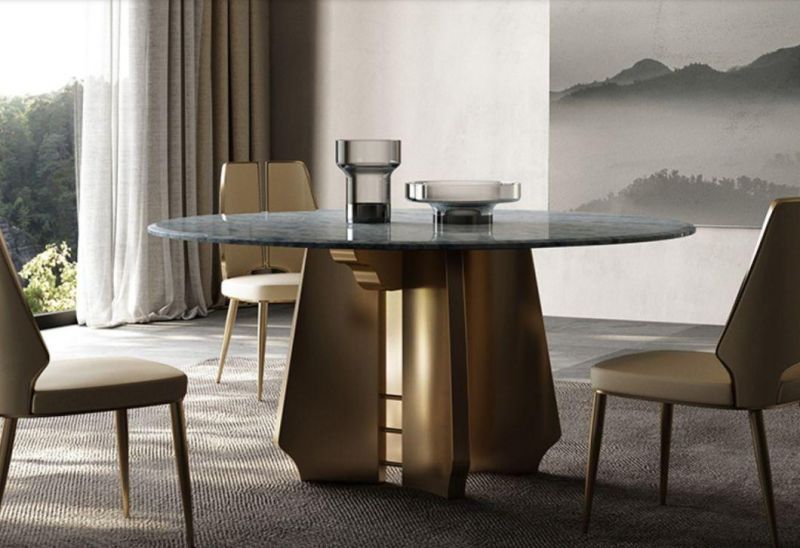 Luxury Round Home Dining Room Furniture Gold Chrome Marble Top Dining Table