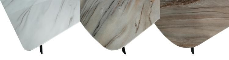 Modern Home Living Room Furniture Table Set Tempered Glass Marble Top Dining Table with Stainless Steel Tube Leg