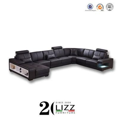European Modern Living Room Genuine Leather Sectional Corner U Shape Sofa