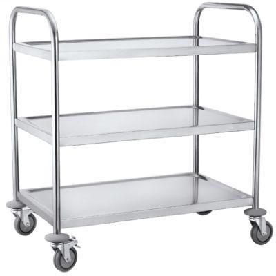 Factory Mobile Moving Commercial Hotel Restaurant Kitchen Food Drinking Stainless Steel Round and Square Tube Serving Service Trolley Cart