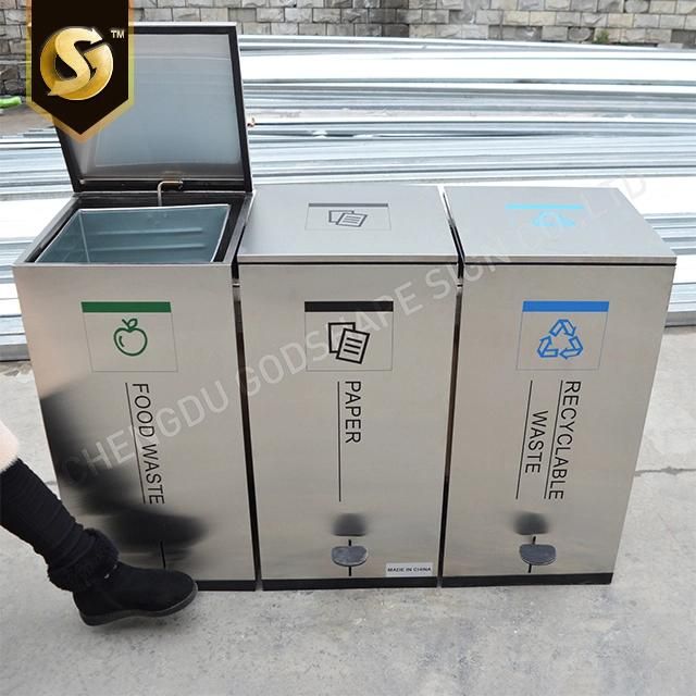 Outdoor Waterproof Modern Commercial Advertising Cleaning Pedal Metal Trash Bins and Recycle Dust Bins