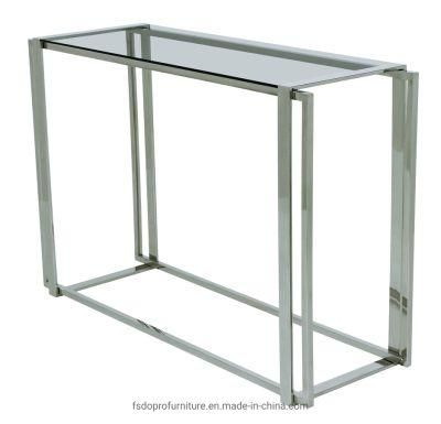 Minimalist Design Stainless Steel Metal Frame Console Table with Glass Top