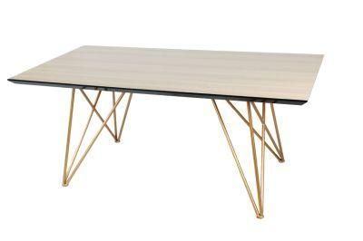 New Minimalist Style Modern Design Dining Room Set Metal Leg MDF Top Dining Table