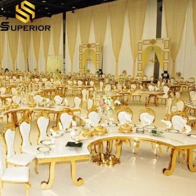 Wedding Event Rent Stainless Steel Frame Big Roun Gold Dinner Table
