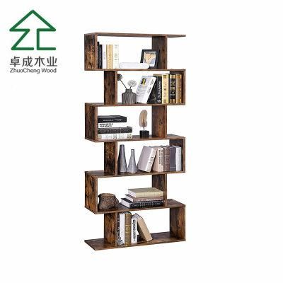 Wood Grain Color Six Layer Partition Bookcase Particleboard Material