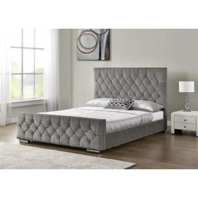 Modern Queen Velvet Button Bed Silver Velvet Crush Headboard Storage Double Bed