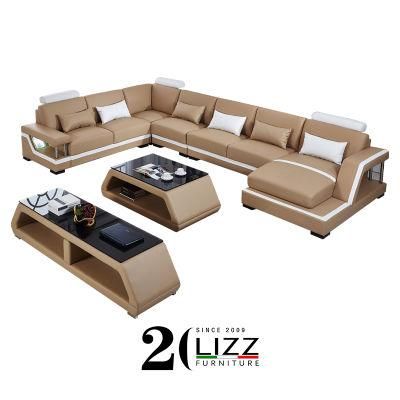 Modern Leather Sectional U Shape Living Room Leisure Sofa Couch with LED