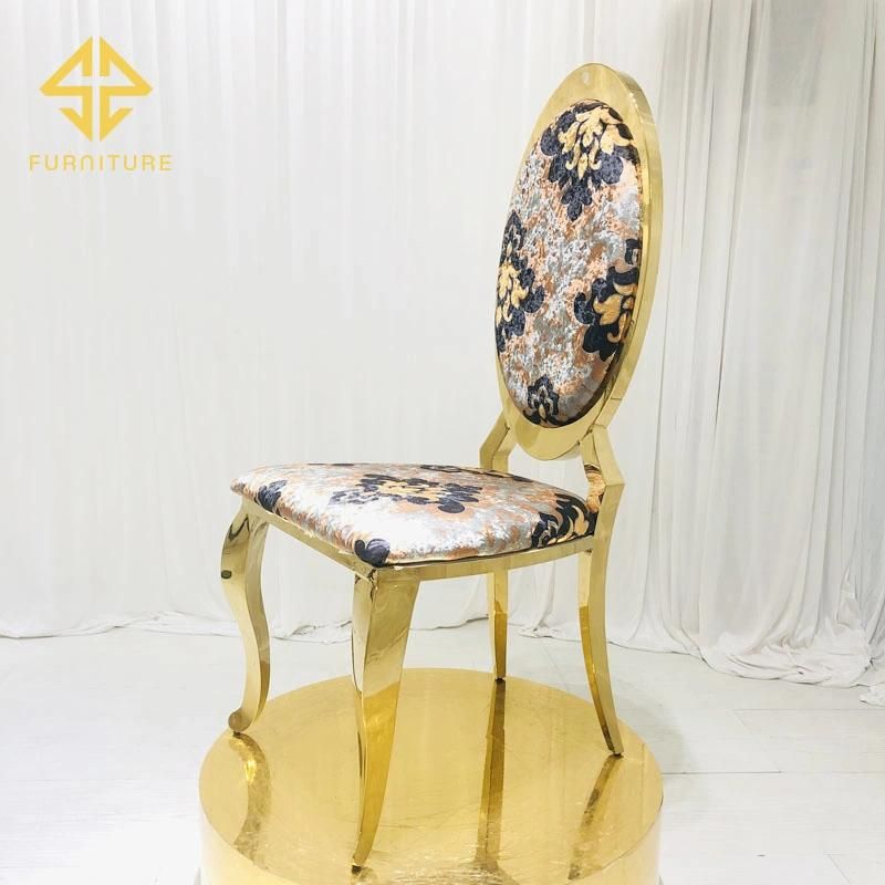 Luxury Oval Hollow Back Gold Modern Stainless Steel Wedding Dining Chair