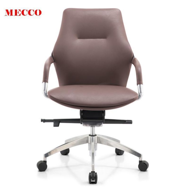 Genuine Leather Office Chair for Conference Meeting Reception MID Back Aluminium PU Leather Chair