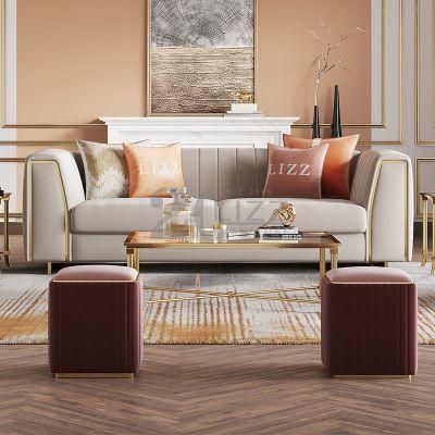 Latest Design Modern Furniture Golden Luxury Living Room Leather Sofa Set