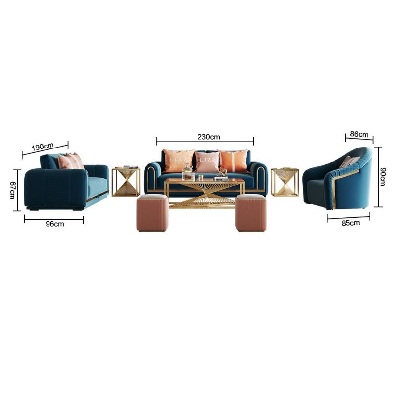 China Luxury Modern Green Chesterfield Leather Sofa Set Leisure Fabric Stools for Living Room Furniture