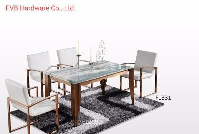 Modern Home Living Room Stainless Steel Dining Table with Nature Marble Top