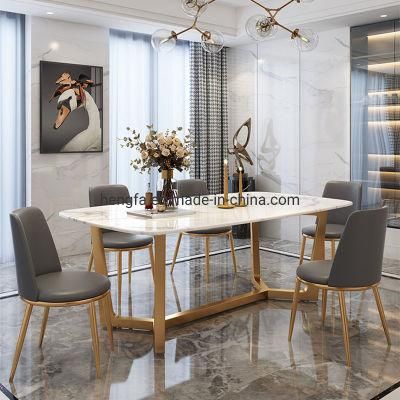 Modern Luxury with Black Metal Frame Kitchen Marble Dining Table