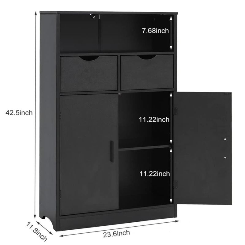 Black Bathroom Storage Cabinet with 2 Drawers & 2 Shelves