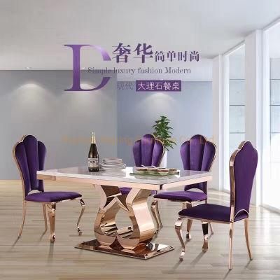 Wholesale Kind Throne Commercial Luxury Purple Fabric Living Room Furniture Set Dining Table and Leather White Gold Chair