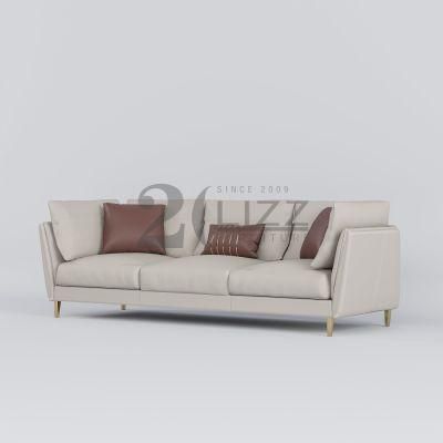 Comfortable Contemporary Style Gold Feet Home Furniture Italian Design Living Room White Genuine Leather Sofa