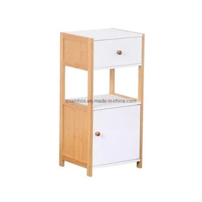 Bamboo Storage Cabinets Bathroom Shelf with Door, Free Standing Wood Storage Cabinet for Office Kitchen Living Room