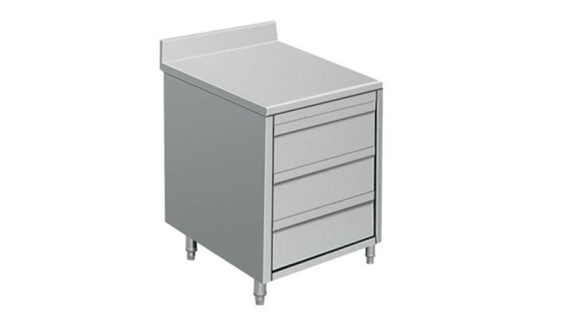 Stainless Steel Storage Drawer Corner Table Cabinet with Backsplash