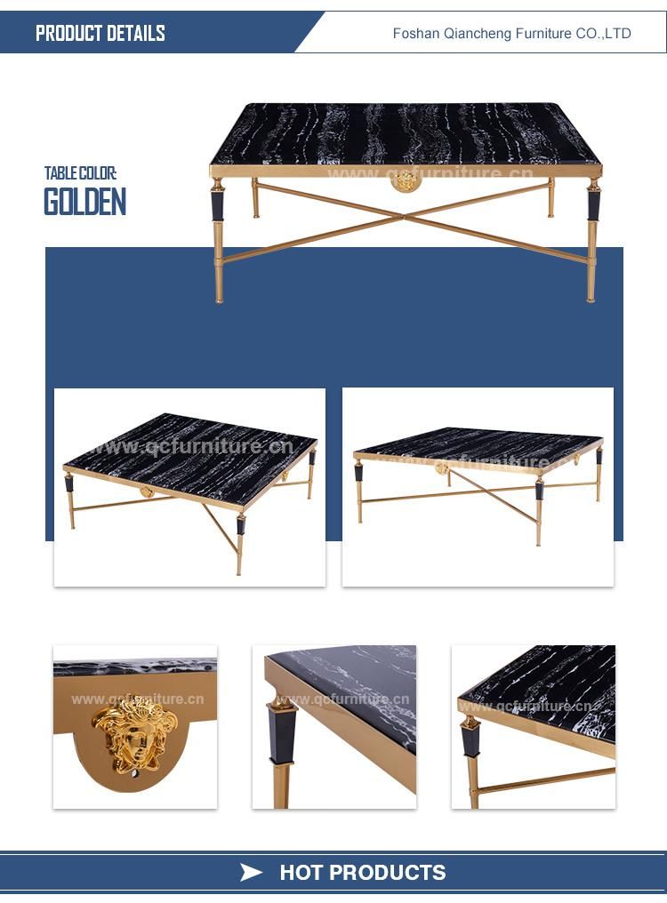 Modern Living Room Furniture Wholesale Golden Elegant Coffee Table with Marble Top