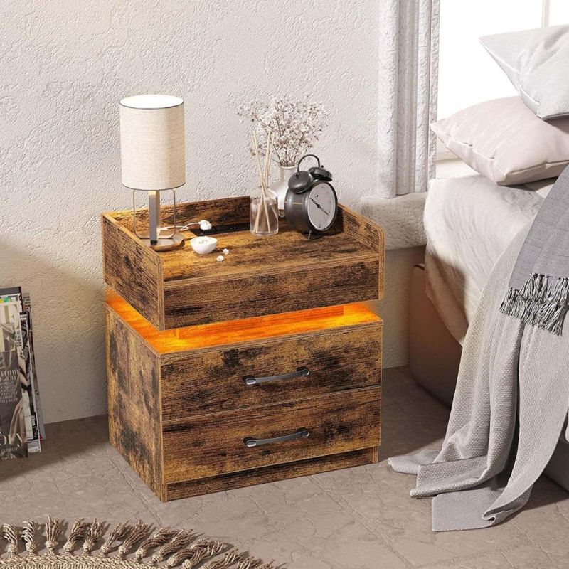 Modern Style Nighstand Bedside Table End Table Side Table with LED Light for Bedroom