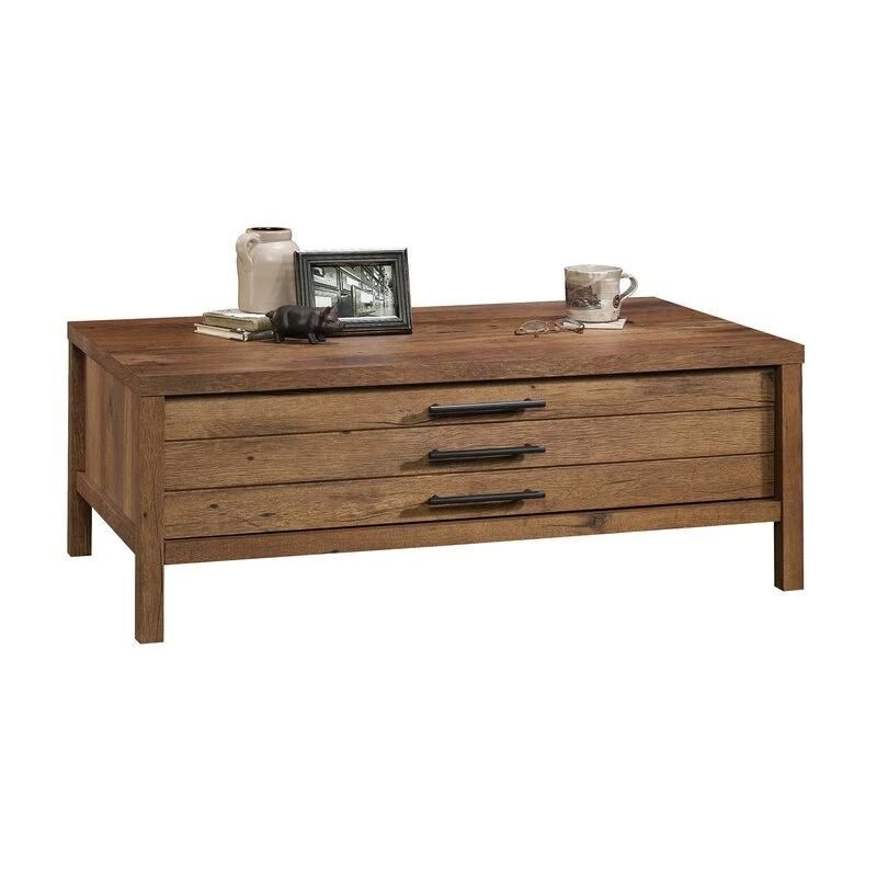 Natural Wood Vintage Oak Coffee Table Furniture with Storage Drawers for Living Room