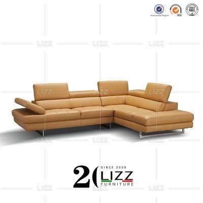 Modular European Style Home Decoration Furniture Modern Bright Yellow Genuine Leather Sofa