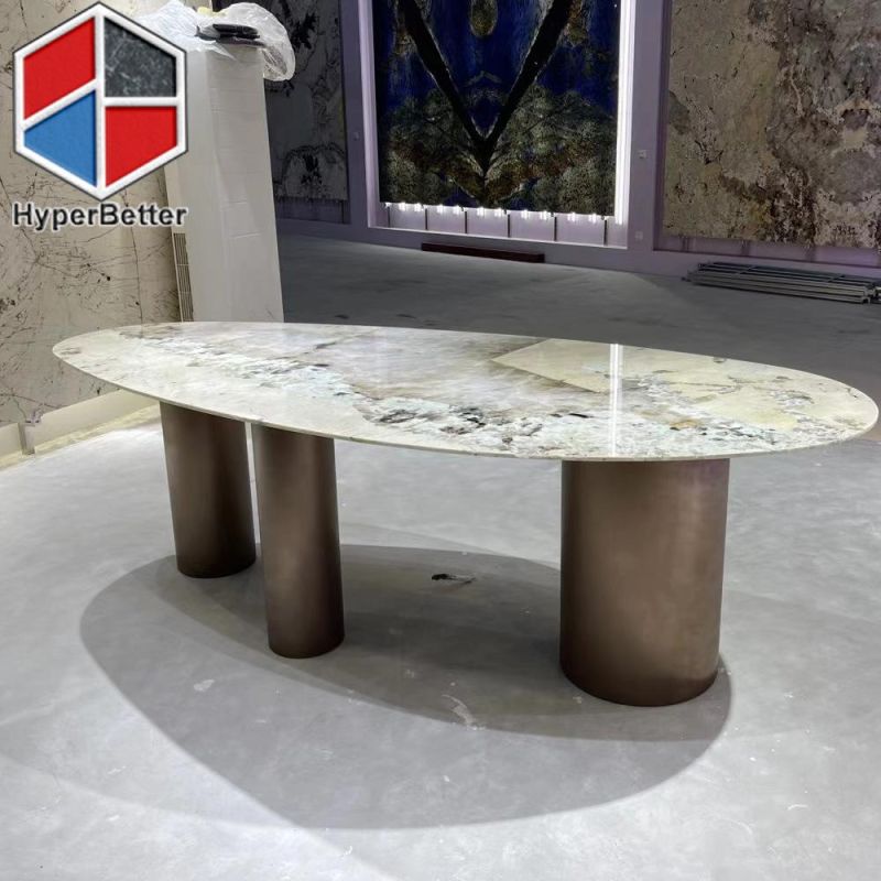 Oval Patagonia Granite Dining Table with Golden Table Legs