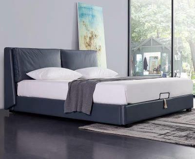 Simple Style Home Furniture Genuine Leather Double Bed