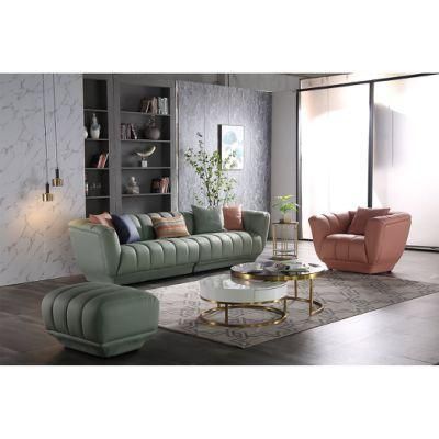 Luxury Modern Green Sectional Chesterfield Leather Couch Sofa with Ottoman for Home Furniture