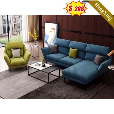 Modern Home Living Room PU Leather Blue Fabric Couch Sofas Set Luxury Design Hotel Lobby Couches L Shape Leisure Sofa